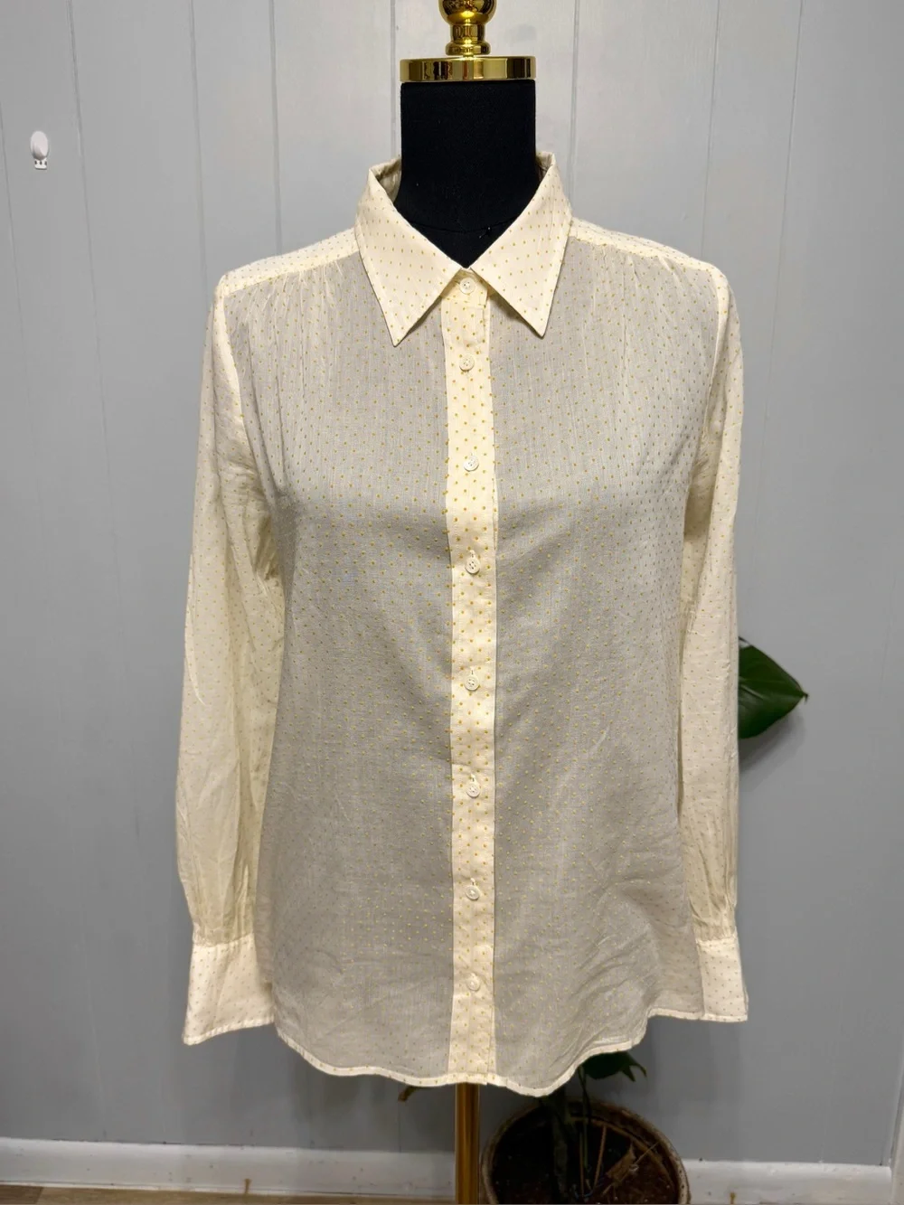 #17)  J Crew Cream Button-Up Shirt with Subtle Gold Dot Detail